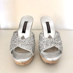 Vintage Betsey Johnson Polly Slide Heels with Silver Glitter. Size 8.